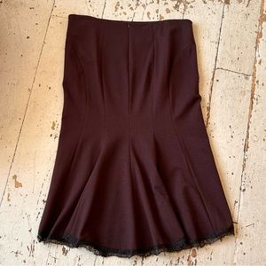 Gizel Brown Gored Midi Skirt Eyelash Lace Trim